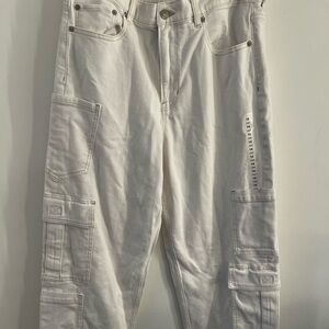 American Eagle Outfitters White High Rise Cargo Jeans